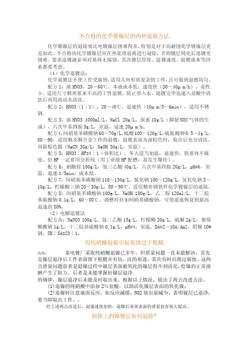 不合格的化学镀镍层的两种退除方法