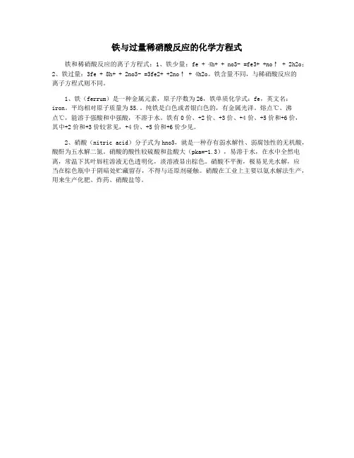 铁与过量稀硝酸反应的化学方程式