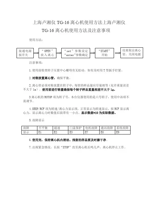 上海卢湘仪TG-16离心机使用方法