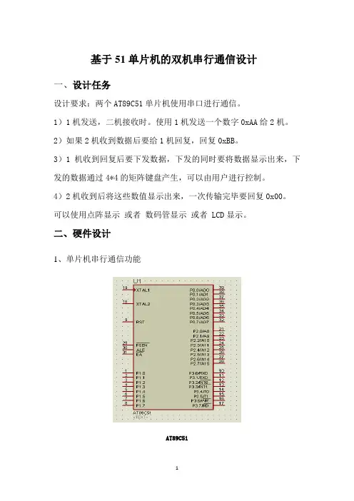 基于51单片机的双机串行通信设计组单片机课程设计
