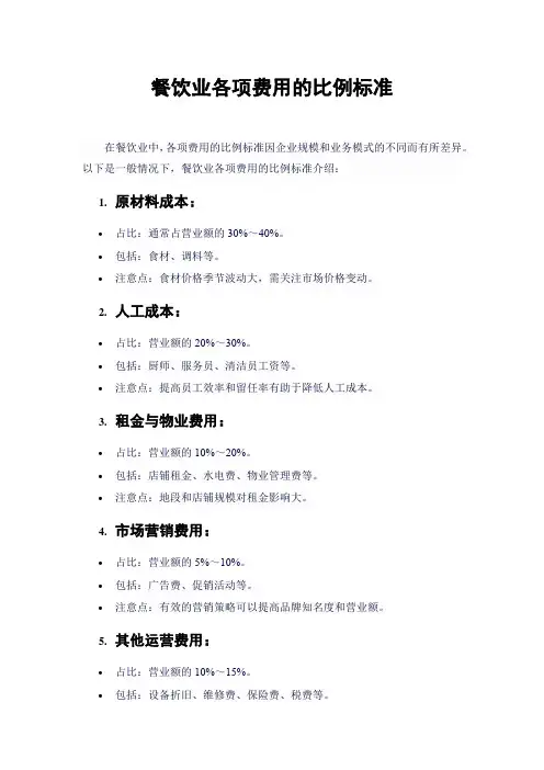 餐饮业各项费用的比例标准