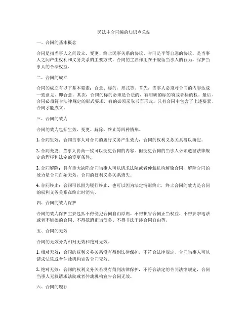 民法中合同编的知识点总结