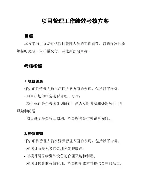 项目管理工作绩效考核方案