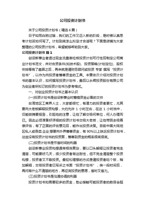 公司投资计划书