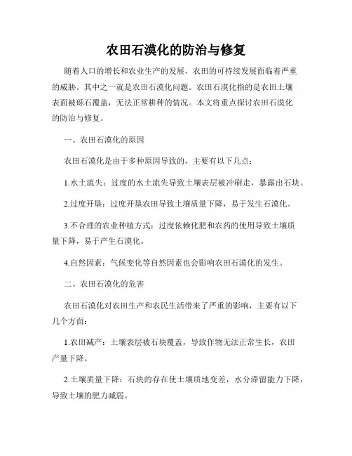 农田石漠化的防治与修复