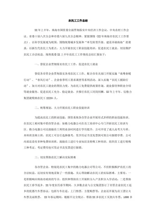 农民工工作总结范文2篇
