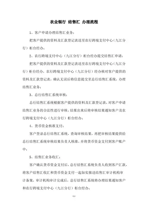 农业银行 结售汇 办理流程