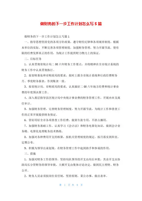 做财务的下一步工作计划怎么写5篇