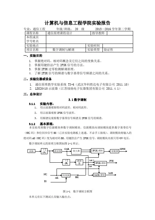 数字调制与解调 实验报告