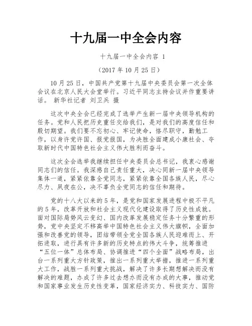 十九届一中全会内容