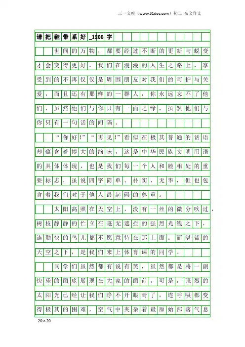 初二杂文作文：请把鞋带系好_1200字