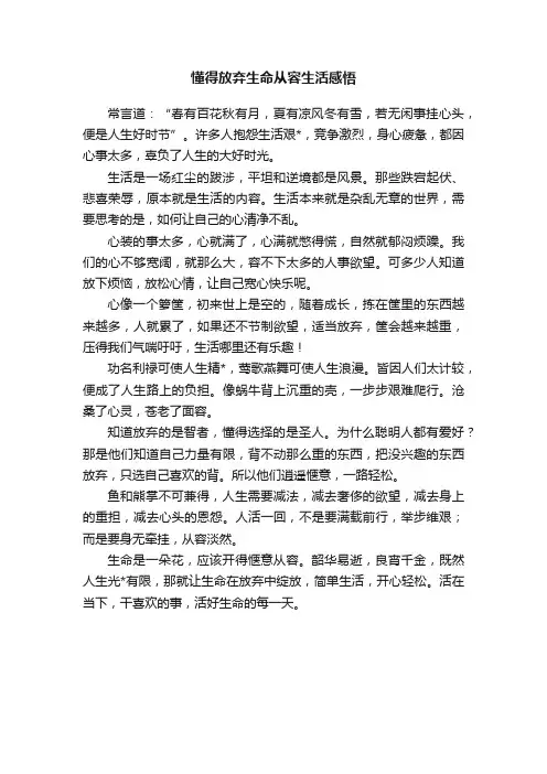 懂得放弃生命从容生活感悟