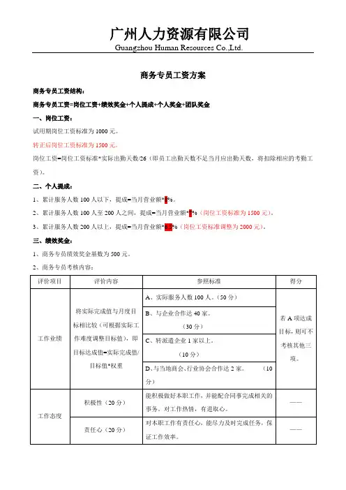 商务专员工资方案