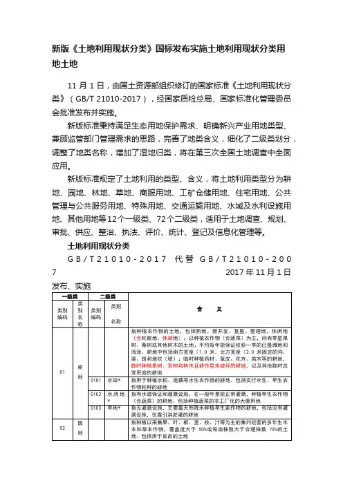 新版《土地利用现状分类》国标发布实施土地利用现状分类用地土地