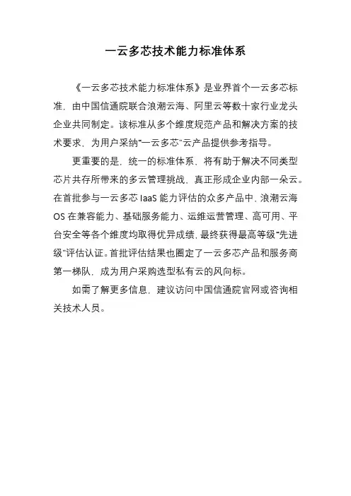 一云多芯技术能力标准体系