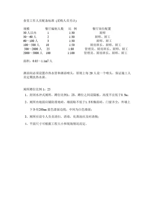食堂人员、淋浴喷头、厕所蹲位比例
