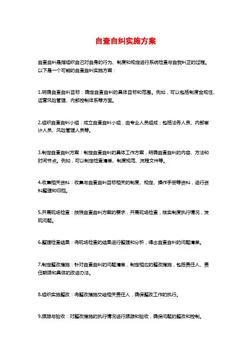 自查自纠实施方案