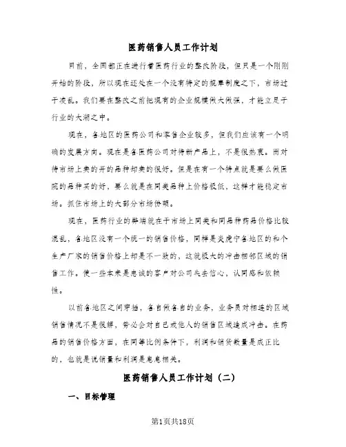医药销售人员工作计划(6篇)