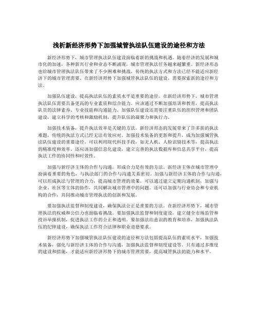 浅析新经济形势下加强城管执法队伍建设的途径和方法