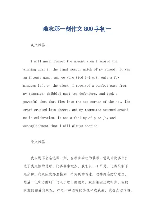 难忘那一刻作文800字初一