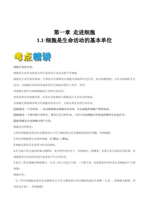 11细胞是生命活动的基本单位