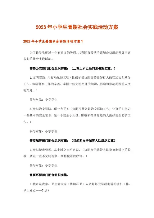 2023年小学生暑期社会实践活动方案