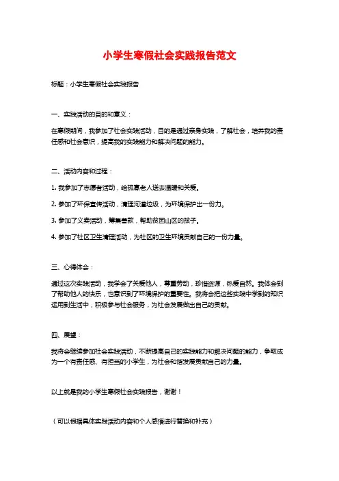 小学生寒假社会实践报告范文