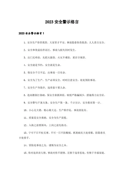 2023安全警示格言
