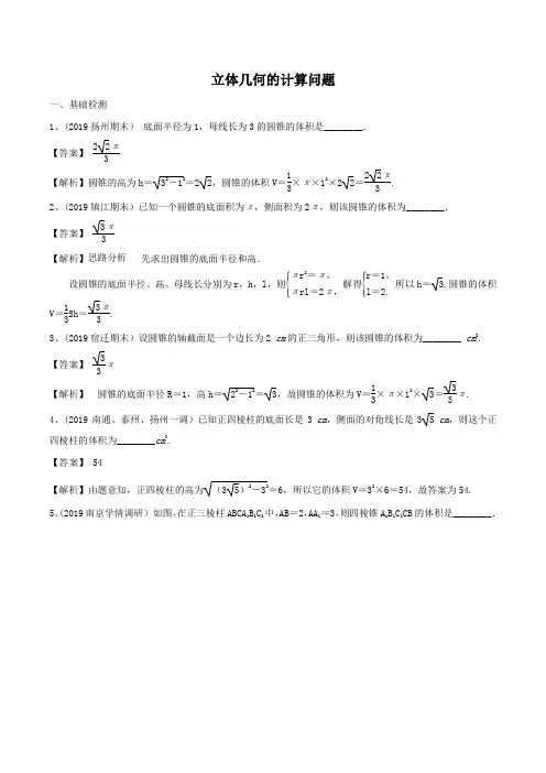 2020年高考数学《立体几何的计算问题》专项训练及答案解析