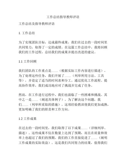 工作总结指导教师评语