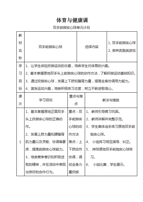 体育与健康人教版五年级-实心球教案