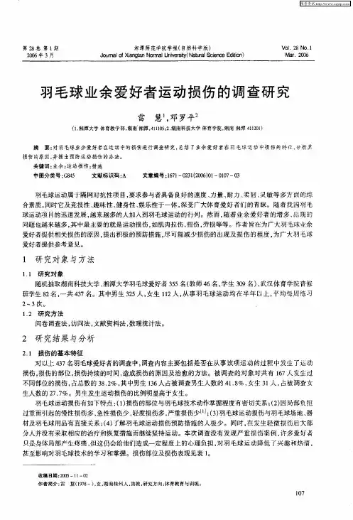 羽毛球业余爱好者运动损伤的调查研究
