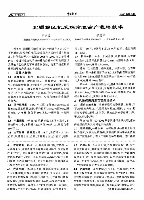 北疆棉区机采棉滴灌高产栽培技术