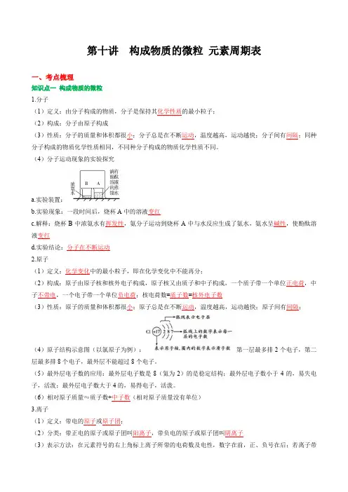 第10讲 构成物质的微粒 元素周期表 中考化学复习专题讲义(人教版)(解析版)