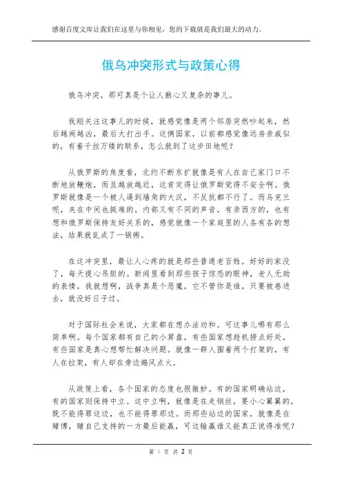 俄乌冲突形式与政策心得