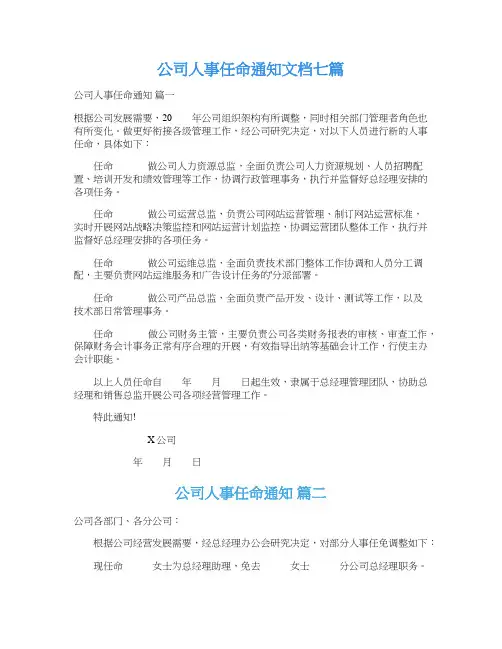 公司人事任命通知文档七篇