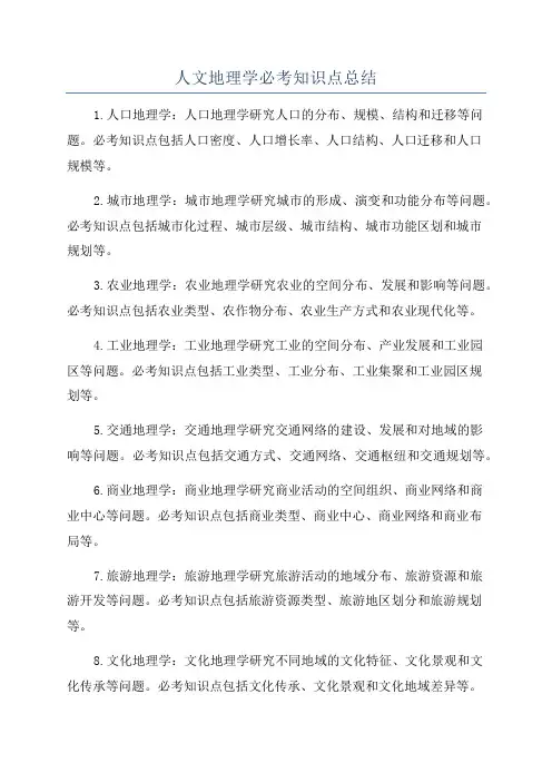 人文地理学必考知识点总结