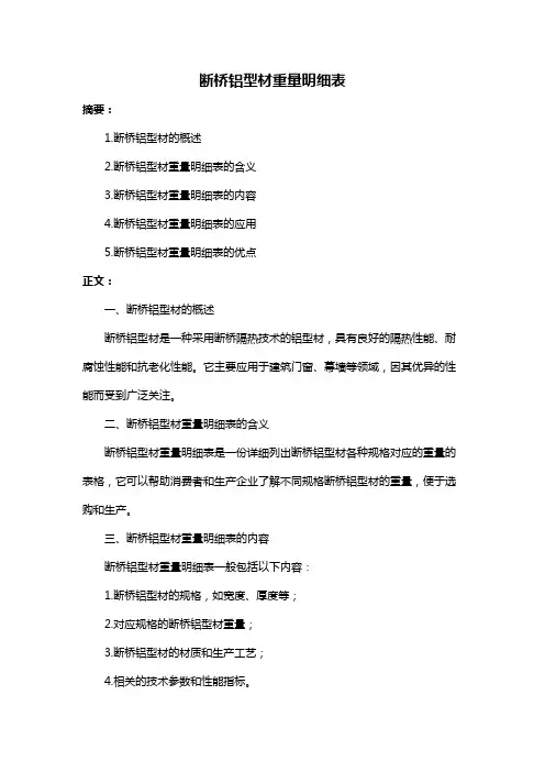 断桥铝型材重量明细表