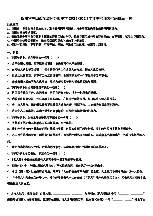 四川省眉山市东坡区苏辙中学2023-2024学年中考语文考前最后一卷含解析