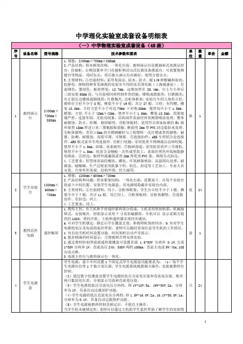 中学理化实验室成套设备明细表