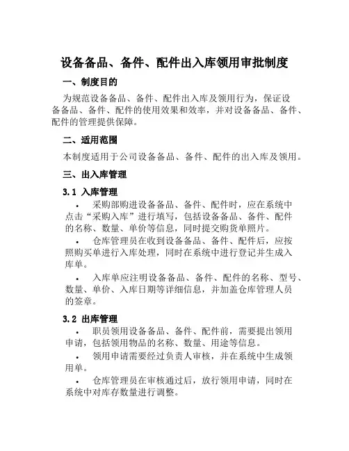 设备备品、备件、配件出入库领用审批制度