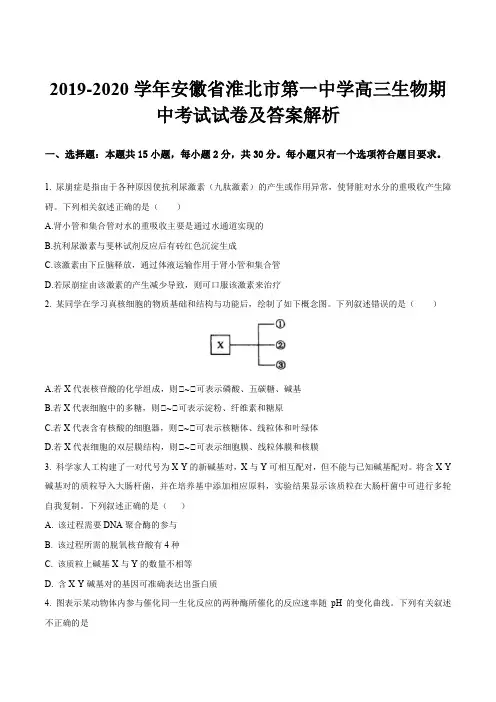 2019-2020学年安徽省淮北市第一中学高三生物期中考试试卷及答案解析