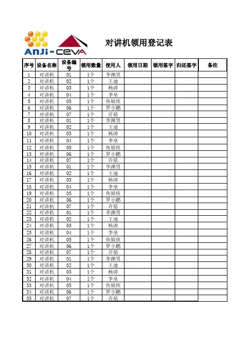 对讲机领用登记