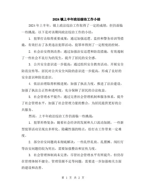 2024镇上半年政法综治工作小结