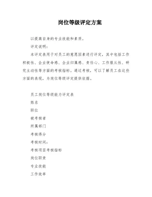 岗位等级评定方案