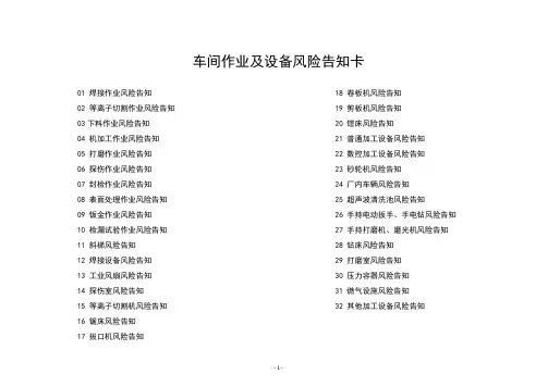 车间作业及设备风险告知卡