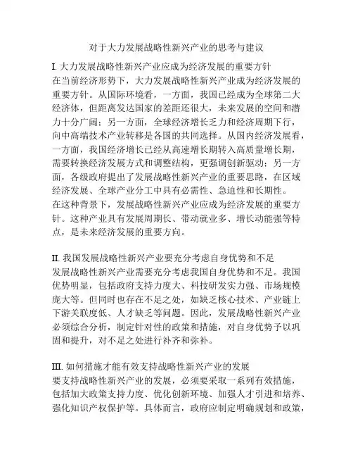对于大力发展战略性新兴产业的思考与建议