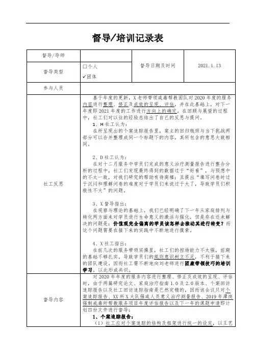 2021.1.13 行政会议 专业督导 记录表