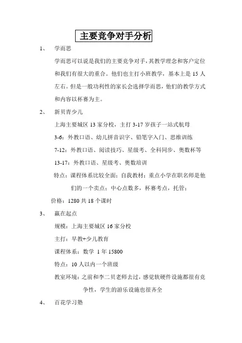主要竞争对手分析