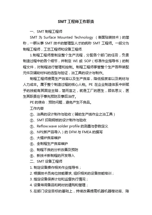 SMT工程师工作职责